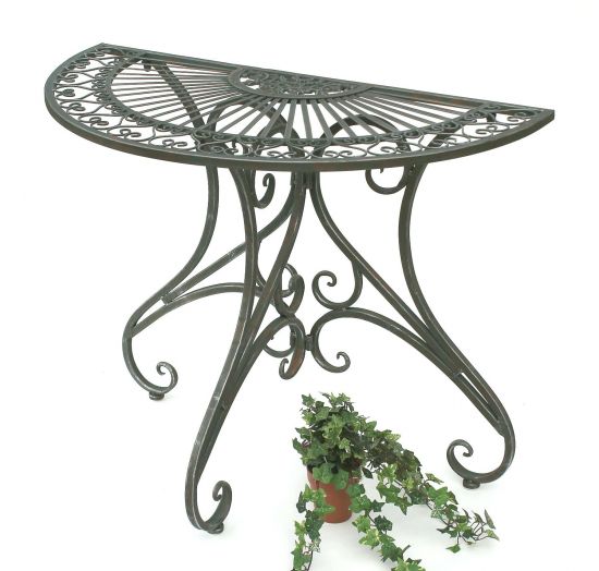 Tisch Halbrund Wandtisch Halbtisch 130434 Beistelltisch aus Metall 90 cm Gartentisch Konsole