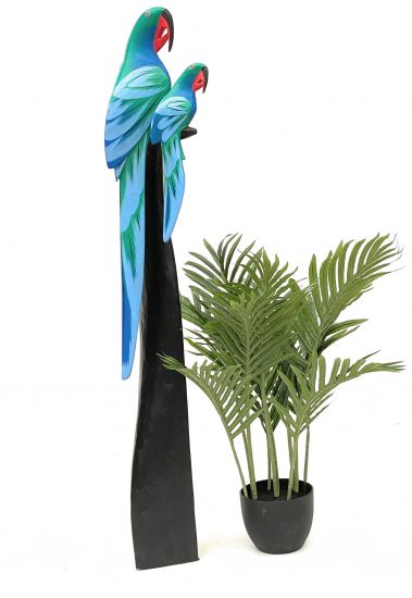 DanDiBo Deko Figur Papagei 2er Nr.33 Vogel aus Holz Skulptur Blau Grün 98 cm Holzvogel Handgeschnitzt Stehend Tierfigur Schnitzskulptur