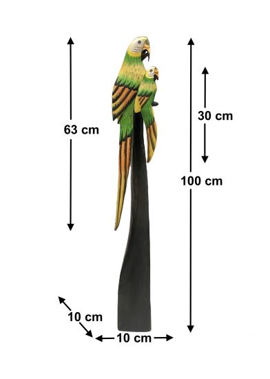 DanDiBo Deko Figur Papagei 2er Nr.41 Vogel aus Holz Skulptur Orange Grün 100 cm Holzvogel Handgeschnitzt Stehend Tierfigur Schnitzskulptur