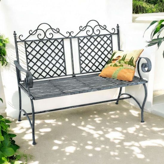 DanDiBo Gartenbank Wetterfest 2 Sitzer Metall Grau 120 cm 96592 Sitzbank Eisen Bank Garten Antik Parkbank