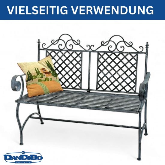 DanDiBo Gartenbank Wetterfest 2 Sitzer Metall Grau 120 cm 96592 Sitzbank Eisen Bank Garten Antik Parkbank