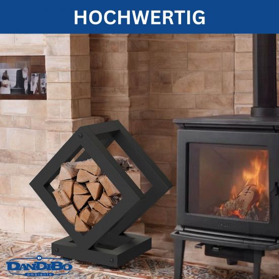 DanDiBo Kaminholzregal Innen Metall Schwarz Würfel Quadratisch 96606 Brennholzregal Holzaufbewahrung Kaminholzständer Feuerholzregal