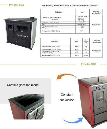 Kaminofen mit Backfach und Herdplatte Pracktik Lux Holzofen 9,5 kW Kamin Ofen Dauerbrandofen Werkstattofen Schwedenofen Hüttenofen Heizofen