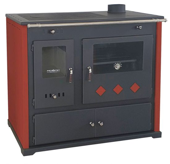 Kaminofen mit Backfach und Herdplatte Pracktik Lux Rot Holzofen 9,5 kW Kamin Ofen Dauerbrandofen Werkstattofen Schwedenofen Hüttenofen Heizofen