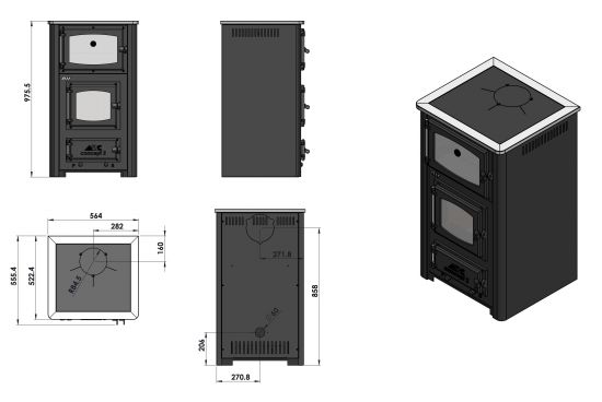 EEK A fireplace stove with baking compartment and glass-ceramic stovetop ABC Concept 2 Air Mini multi-use wood-burning stove 10 kW fireplace stove wood workshop stove Swedish stove cabin stove heating stove wood stove