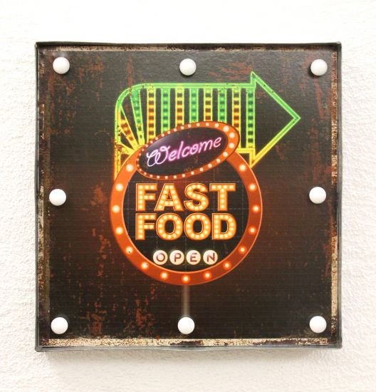 Leuchtschild 237681 FAST FOOD Wandschild LED Schild aus Metall 40 cm Display