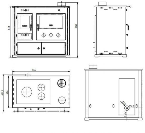 Kaminofen mit Backfach und Herdplatte Pracktik Lux Holzofen 9,5 kW Kamin Ofen Dauerbrandofen Werkstattofen Schwedenofen Hüttenofen Heizofen