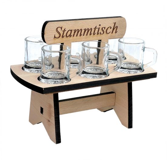 Schnapsbrett 20cm mit Gravur Stammtisch mit 6 Gläser Schnapslatte Schnapsleiste Schnapsrunde Serviertablett