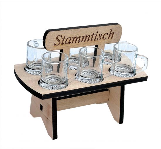 Schnapsbrett 20cm mit Gravur Stammtisch mit 6 Gläser Schnapslatte Schnapsleiste Schnapsrunde Serviertablett