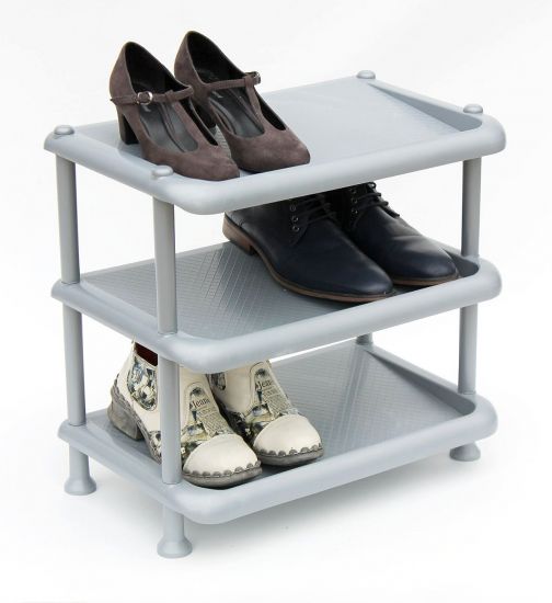 DanDiBo shoe rack plastic 93900 Stackable shoe rack Open shoe rack with 3 levels Grey shoe cabinet