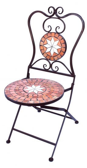 DanDiBo Gartenstuhl Metall Mosaik Merano Stuhl 12002 H-95 cm Metallstuhl Mediterran Wetterfest Bistrostuhl Gartenmöbel Klappstuhl mit Naturstein