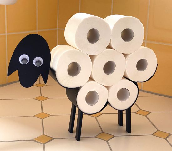 DanDiBo Toilet roll holder Black Metal Sheep with wobbly eyes Toilet roll holder Free-standing Toilet roll holder Toilet roll holder