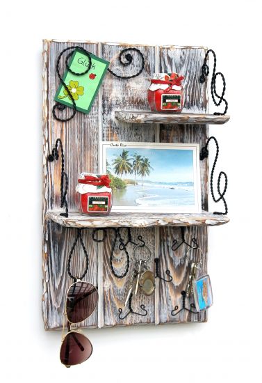 DanDiBo Wandorganizer Holz Weiß Vintage Schlüsselbrett mit Ablage 93909 Schlüsselboard Briefablage Schlüsselkasten Shabby Chic