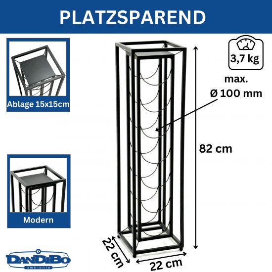 DanDiBo Weinregal Metall Schwarz Stehend Diamant 80 cm 96621 Flaschenregal Weinständer Flaschenhalter Schmal Modern