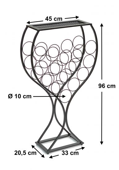 DanDiBo Weinregal Weinglas Design Metall Schwarz Flaschenregal stehend 100 cm 96211 für 15 Flaschen Schmiedeeisen