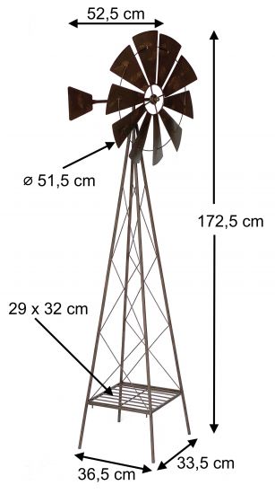 DanDiBo Windrad Metall 170 cm kugelgelagert Braun Windspiel Gartenstecker 96019 Windmühle Wetterfest Gartendeko Garten Bodenstecker