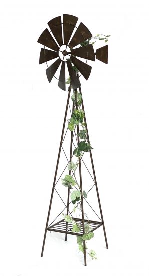 DanDiBo Windrad Metall 170 cm kugelgelagert Braun Windspiel Gartenstecker 96019 Windmühle Wetterfest Gartendeko Garten Bodenstecker