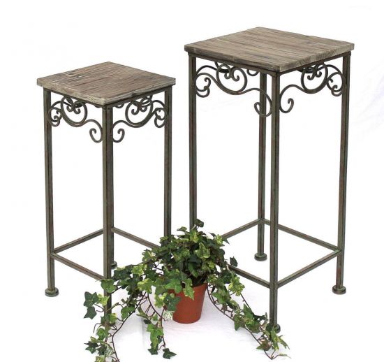 DanDiBo Flower Stool Metal Square Set of 2 56, 64 cm Flower Stand 11134 Side Table Plant Stand Wooden Shelf Flower Column