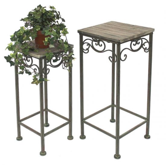 DanDiBo Flower Stool Metal Square Set of 2 56, 64 cm Flower Stand 11134 Side Table Plant Stand Wooden Shelf Flower Column