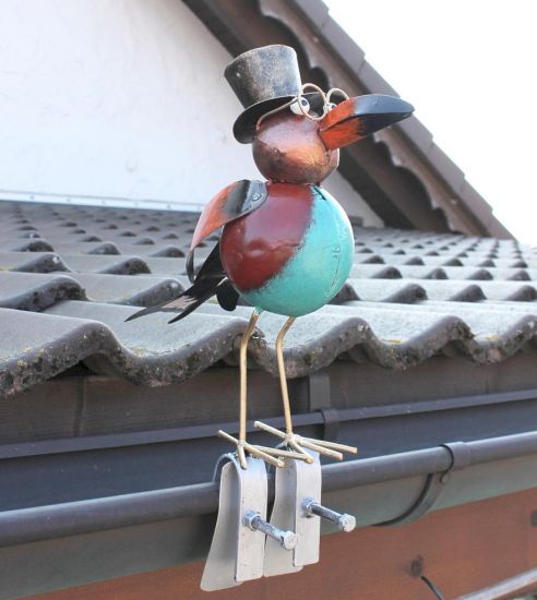 Rabe für die Dachrinne 30cm Bunt Vogel aus Metall 2344 Dachschmuck Gartendeko