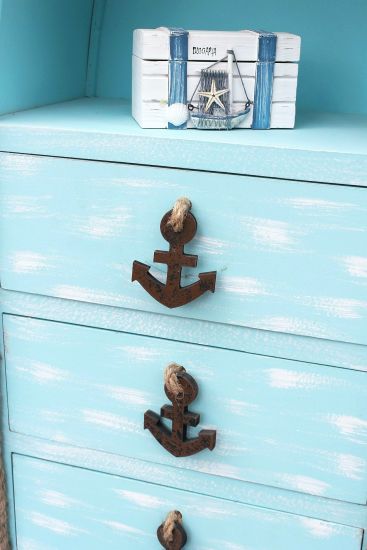 Boot Kommode 412-BL 117cm Badregal Blau Shabby Schrank Badschrank Badmöbel Regal