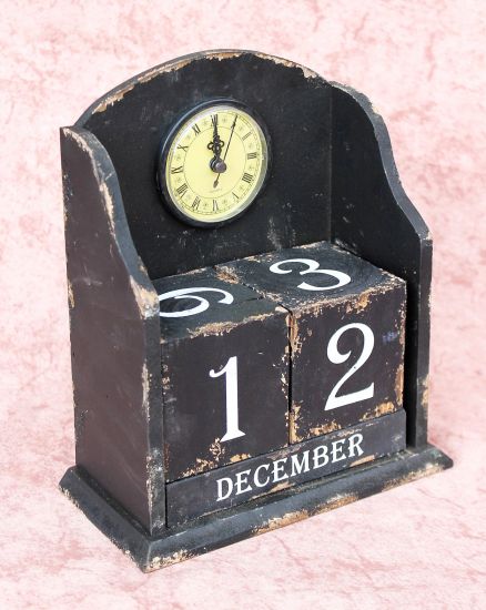 Calender clock  14B142 Shabby Clock Calender   25cm Vintage quarz clock  (black)