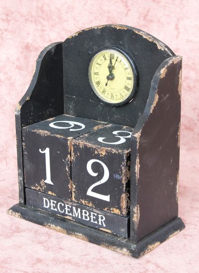 Uhr mit Kalender 14B142 Schwarz Shabby Kaminuhr Standuhr 25cm Vintage Quarzuhr