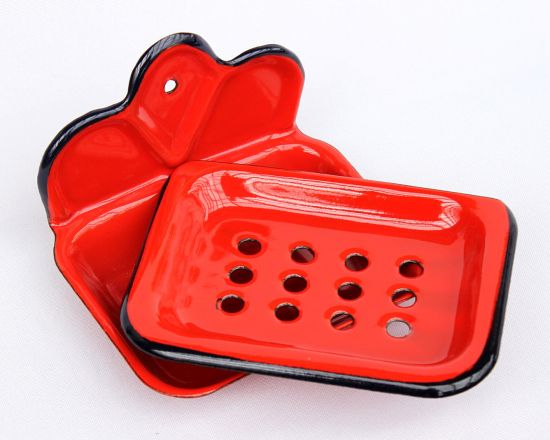 Soap dish 618 Soap holder 13cm enamelled Cottage Style Enamel Soap  (red)