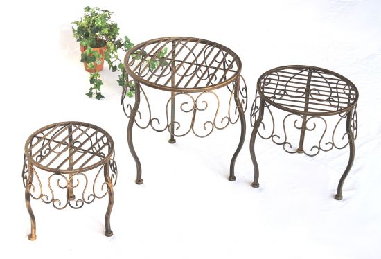 DanDiBo Flower Stool Metal Brown Round Set of 3 Flower Stand 140129 Side Table Plant Stand Small