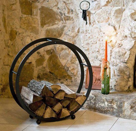 Fire wood rack wood basket round D-70cm black 21214 Fire wood shelf Fire wood stand Wood shelf Shelf Wood