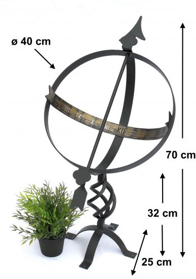 DanDiBo Sundial Garden Large Metal Black Wrought Iron Deco Weatherproof 70 cm Garden Clock Clock