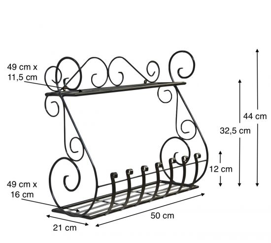 DanDiBo wall flower holder metal black 50 cm wall shelf Sebino flower stand flower shelf wall pot holder