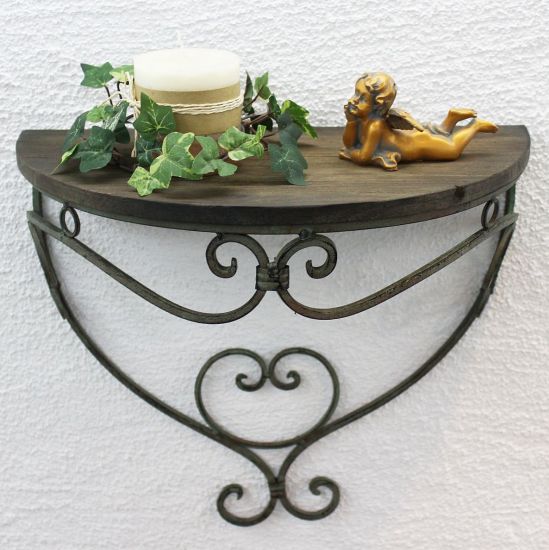 Wall shelf 12095 Wall bracket 40 cm "Malega" XL made of metal with wooden shelf Bathroom shelf