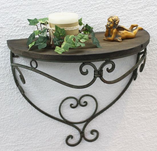 Wall shelf 12095 Wall bracket 40 cm "Malega" XL made of metal with wooden shelf Bathroom shelf