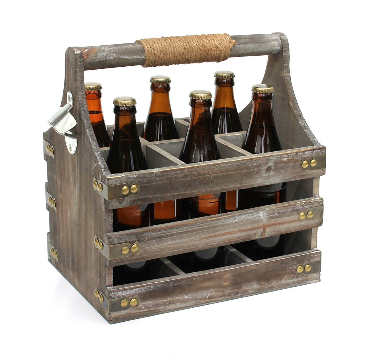 DanDiBo Bierträger aus Holz Flaschenträger Männerhandtasche Flaschenöffner Männergeschenke-DanDiBo 93860 Öffner mit Flaschenkorb