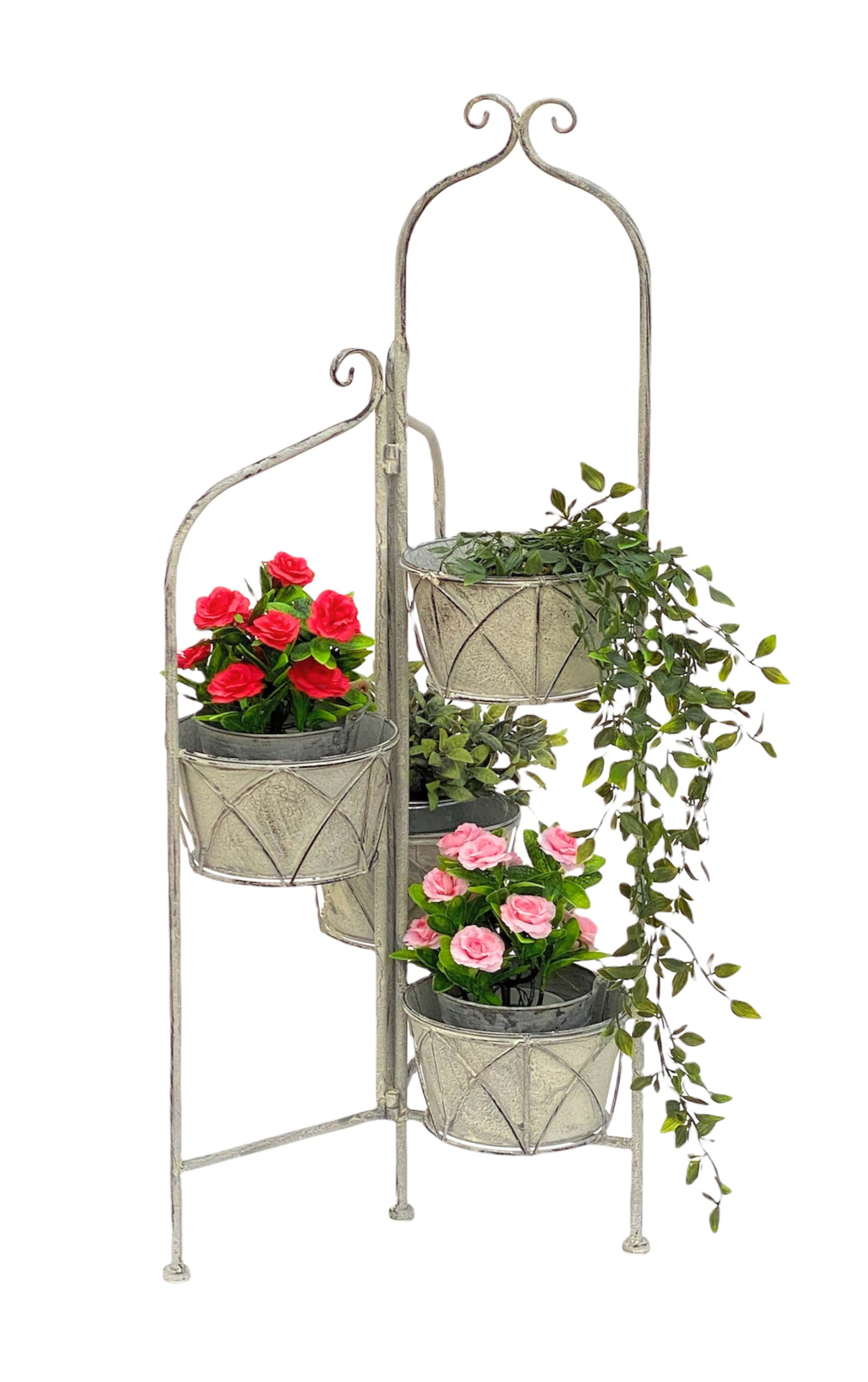 4 Blumenständer Blumensäule mit cm Metall Vintage Balkon Weiß Töpfe Blumentreppe 96128 Pflanzenständer Grau Innen DanDiBo-Ambiente Blumenständer - DanDiBo 100