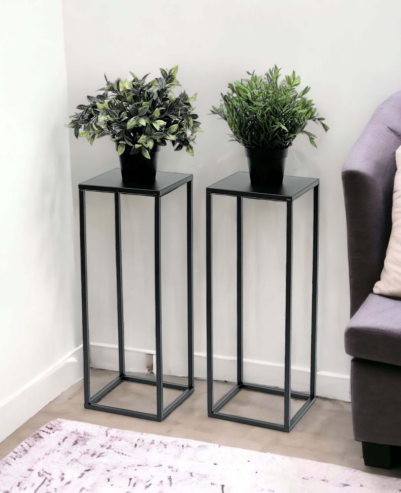 2x DanDiBo Blumenhocker Metall Schwarz 50 cm Blumenständer 96315 S Beistelltisch Blumensäule Modern Pflanzenständer Pflanzenhocker