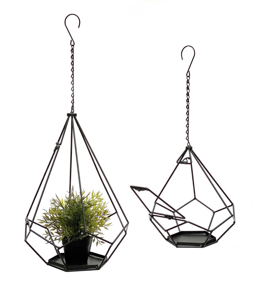 DanDiBo Blumenampel Innen Metall Wand Hängepflanzen 64 cm & 82 cm 96075 2er Set mit Tür 6 Ecken Pflanzenhänger Blumenhänger Topfhänger Blumen Blumentopfhänger Hängetopf