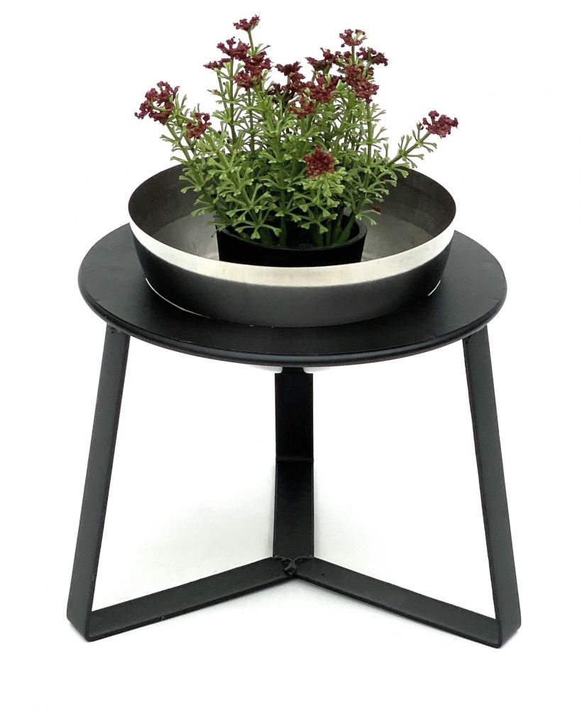 DanDiBo Blumenhocker Metall mit Topf Schwarz Silber 18 cm Blumenständer 96091 S Blumensäule Modern Pflanzenständer Pflanzenhocker