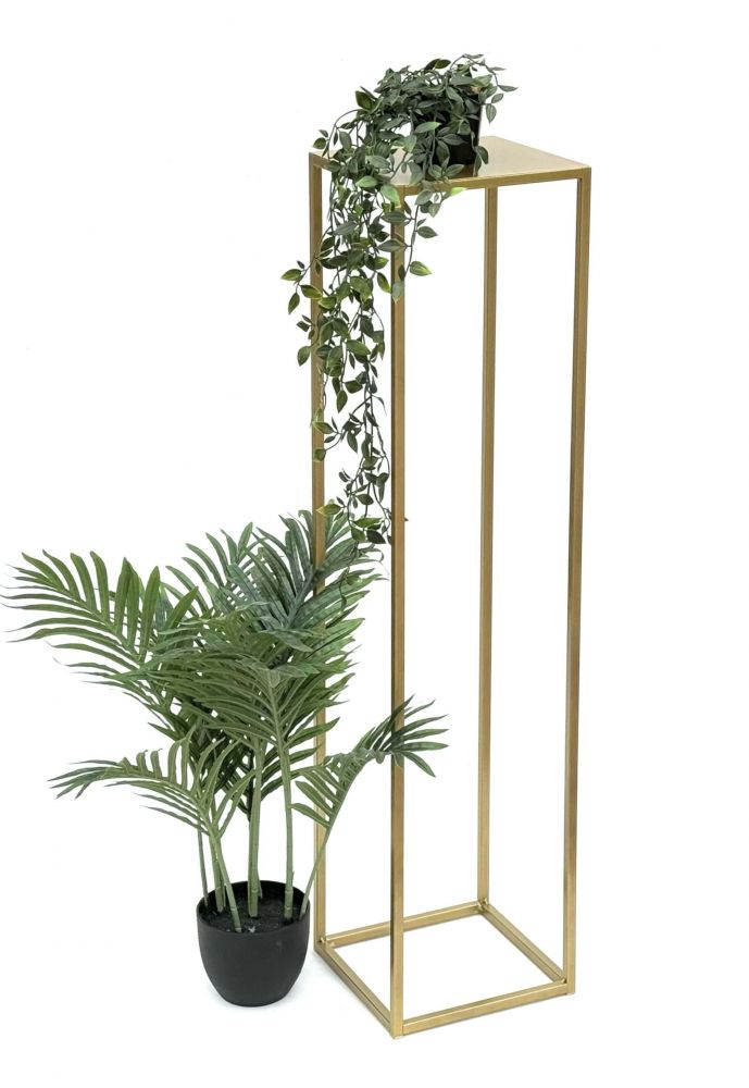 DanDiBo Blumenhocker Metall Gold Eckig 100 cm Blumenständer Beistelltisch 96570 Blumensäule Modern Pflanzenständer Pflanzenhocker