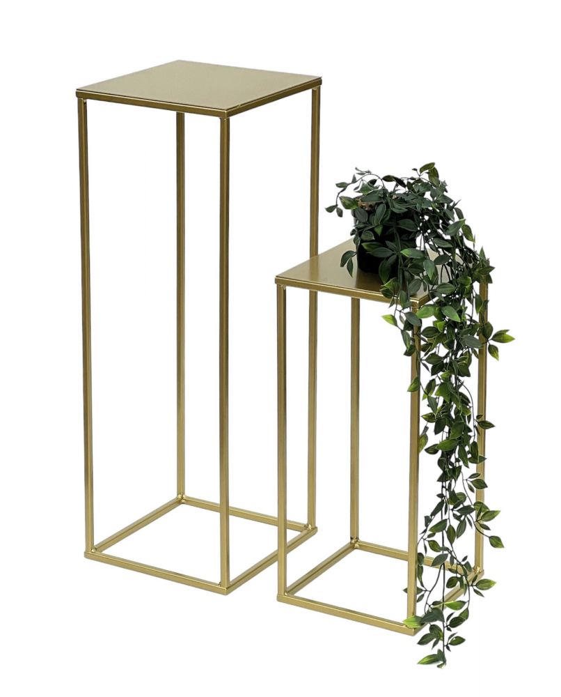 DanDiBo Blumenhocker Metall Gold Eckig 2er Set Blumenständer Beistelltisch 96406 Blumensäule Modern Pflanzenständer Pflanzenhocker