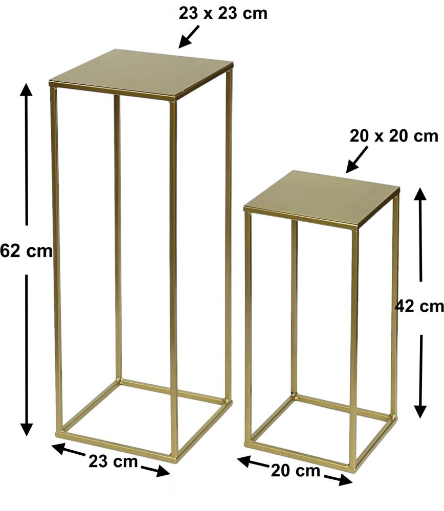 DanDiBo Blumenhocker Metall Gold Eckig 2er Set Blumenständer Beistelltisch 96406 Blumensäule Modern Pflanzenständer Pflanzenhocker