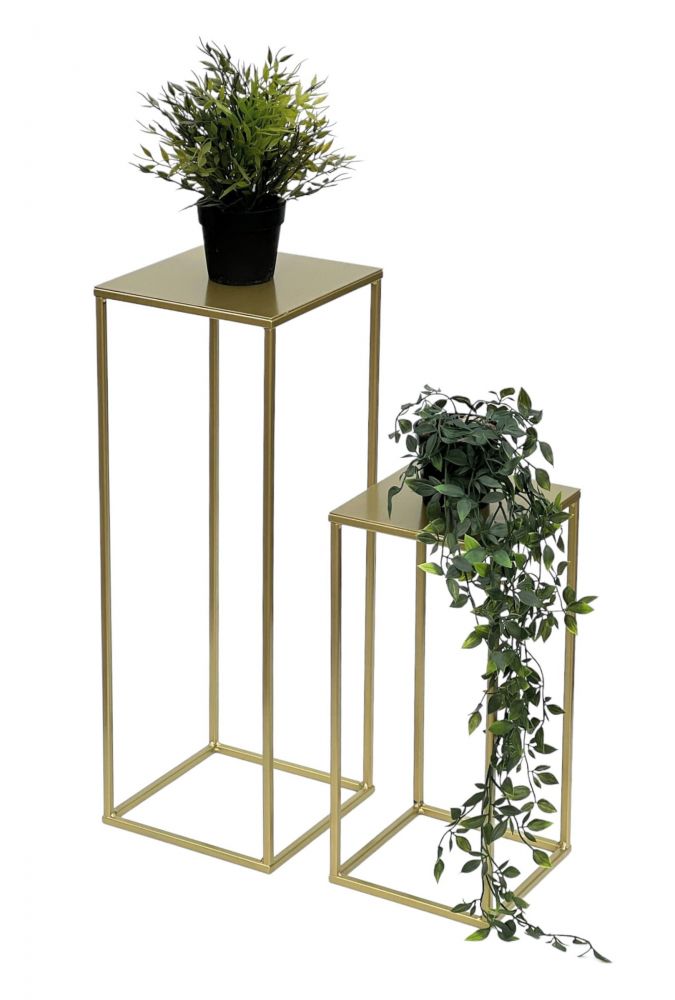 DanDiBo Blumenhocker Metall Gold Eckig 2er Set Blumenständer Beistelltisch 96406 Blumensäule Modern Pflanzenständer Pflanzenhocker