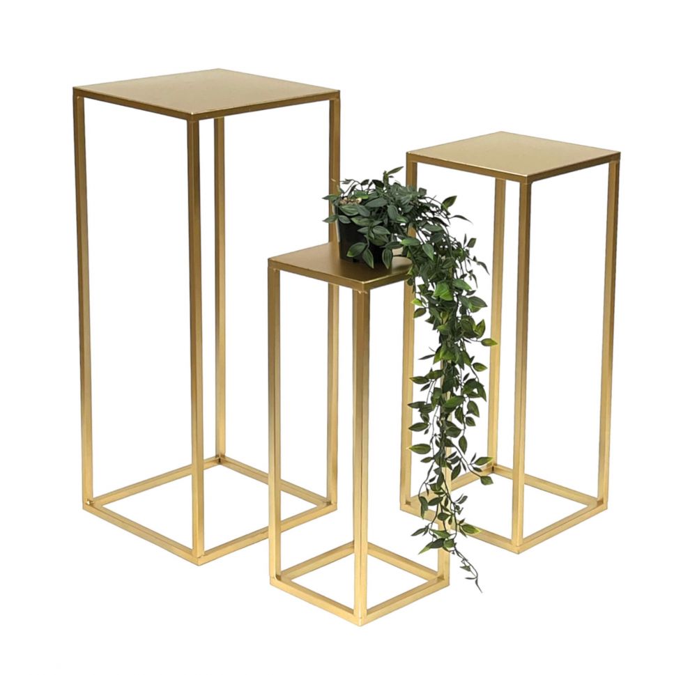 DanDiBo Blumenhocker Metall Gold Eckig Blumenständer Beistelltisch 96506 3er Set Blumensäule Modern Pflanzenständer Pflanzenhocker