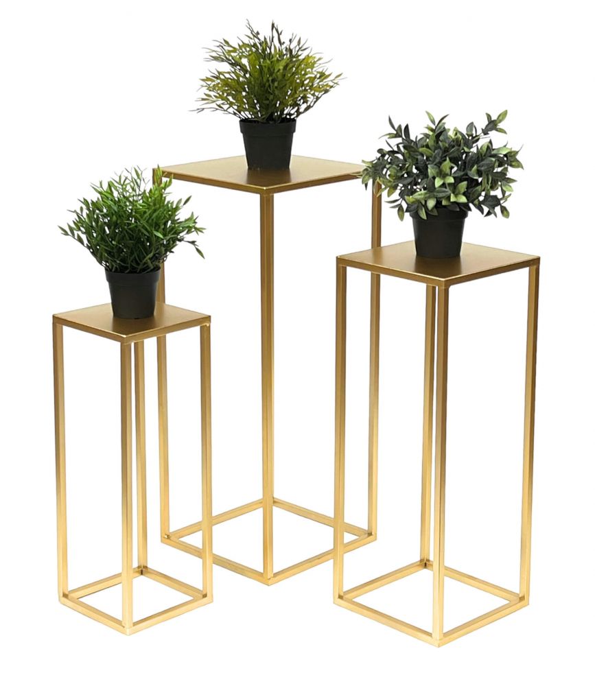 DanDiBo Blumenhocker Metall Gold Eckig Blumenständer Beistelltisch 96506 3er Set Blumensäule Modern Pflanzenständer Pflanzenhocker