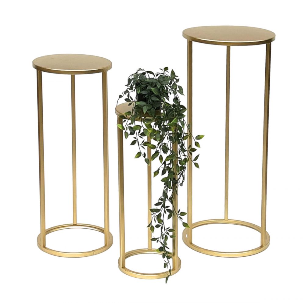 DanDiBo Blumenhocker Metall Gold Rund Blumenständer Beistelltisch 96510 3er Set Blumensäule Modern Pflanzenständer Pflanzenhocker