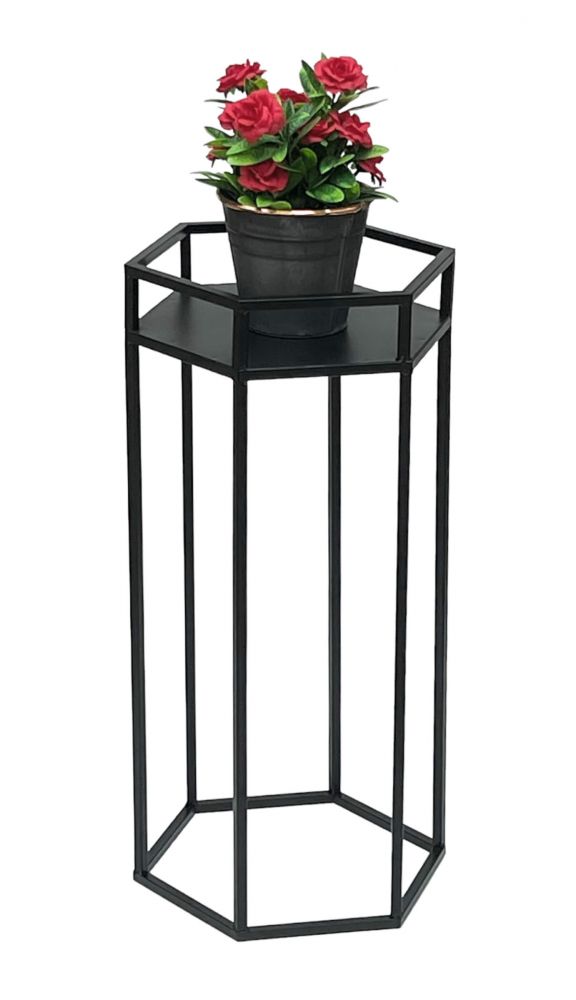 DanDiBo Blumenhocker Metall Schwarz 6eck 60 cm Blumenständer Blumensäule 96453 M Pflanzenhocker Modern Pflanzenständer