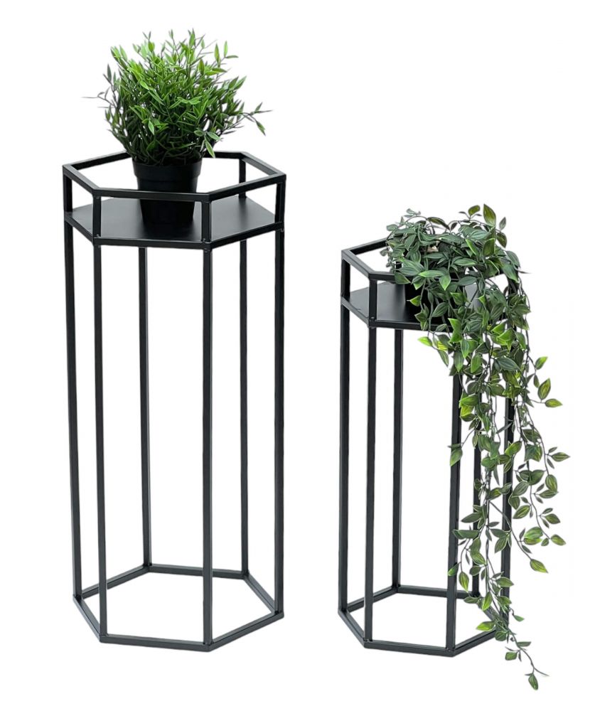 DanDiBo Blumenhocker Metall Schwarz 6eck Blumenständer Beistelltisch 96453 2er Set Pflanzenständer Blumensäule Modern Pflanzenhocker