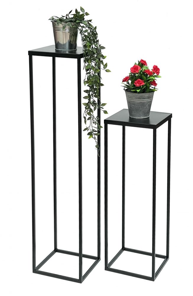 DanDiBo Blumenhocker Metall Schwarz 70 cm Eckig Blumenständer Beistelltisch FRA-005 Blumensäule Modern Pflanzenständer Pflanzenhocker