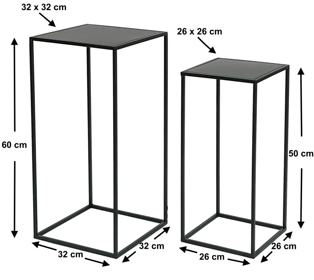 DanDiBo Flower Stool Metal Black Square Flower Stand Side Table 96312 Set of 2 Flower Column Modern Plant Stand Plant Stool